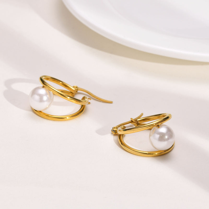 Double Hoop Earrings | Gold Hoop Earrings | Hoop Earrings with Pearls