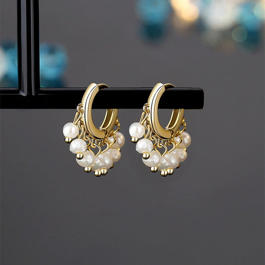 Ethnic Pearl Hoop Earrings | Real Pearl Drop Earrings | Small Pearl Tassel Earrings with Sterling Silver Pins