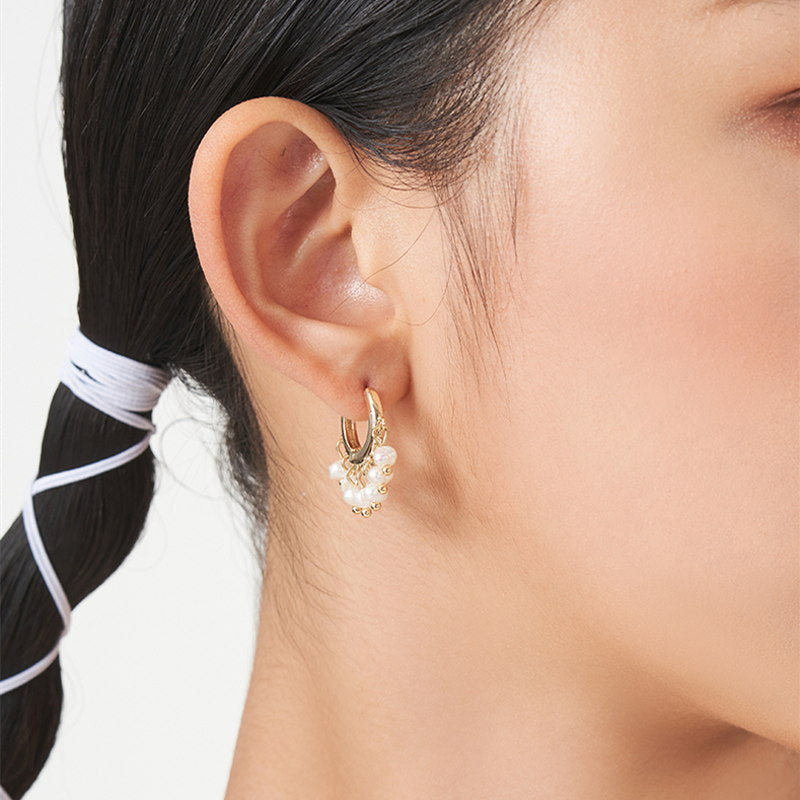 Ethnic Pearl Hoop Earrings | Real Pearl Drop Earrings | Small Pearl Tassel Earrings with Sterling Silver Pins