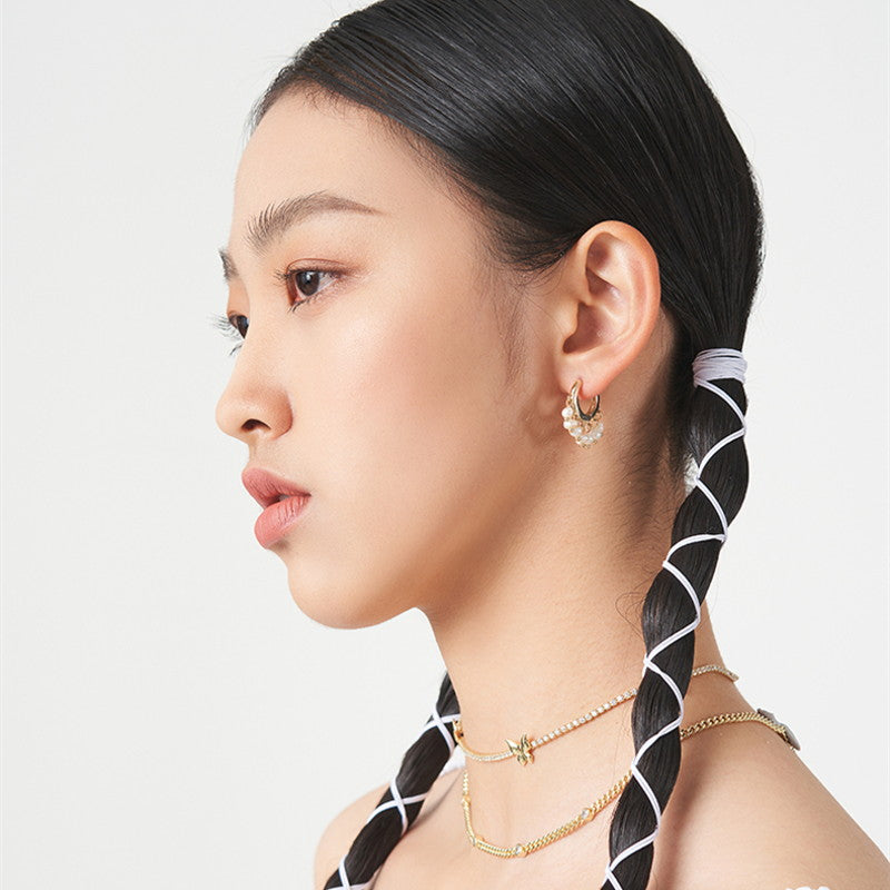 Ethnic Pearl Hoop Earrings | Real Pearl Drop Earrings | Small Pearl Tassel Earrings with Sterling Silver Pins